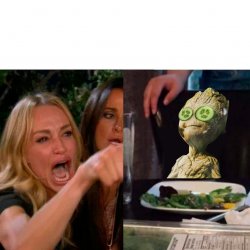 Woman vs Groot Meme Template
