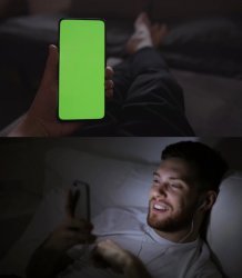 random guy in bed at night looking at phone Meme Template