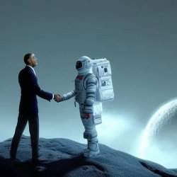 Slobama shakes hands with MoonMan Meme Template