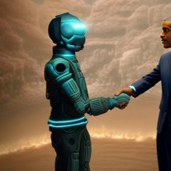 Slobama shakes hands with MoonMan Meme Template