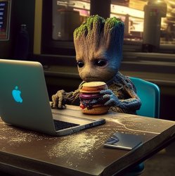 smolgroot eats burger Meme Template