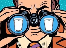 Retro cartoon man looks at milk glasses Meme Template