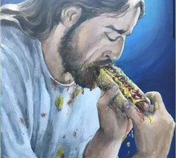 Jesus eats Hotdog Meme Template