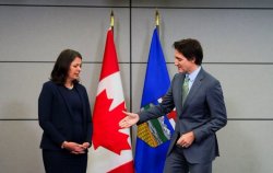 Danielle Smith Justin Trudeau handshake Meme Template