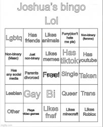 Joshua’s bingo Meme Template