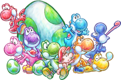 Yoshi (Species) & baby Mario & Eggs & Mega Eggdozer Meme Template