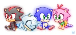 baby Shadow & baby Silver & baby Sonic & baby Amy Meme Template