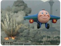 happy plane leaving explosions Meme Template