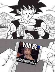 You're underaged user goku edition Meme Template
