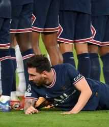 Messi hiding behind team Meme Template