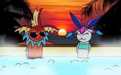 sylceon and flaroreon in a spa bath (by PT) Meme Template