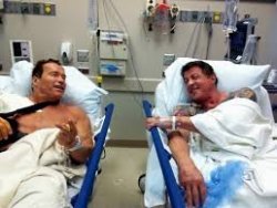 Schwarzenegger and Stallone hospital bed Meme Template