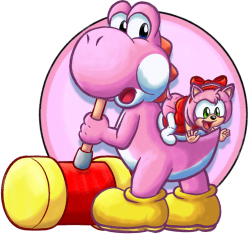 Pink Yoshi & baby Amy Meme Template