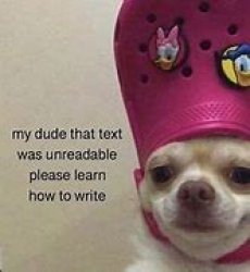 My dude that text was unreadable please learn how to write Meme Template