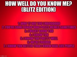 How well do you know me, Blitz Edition Meme Template