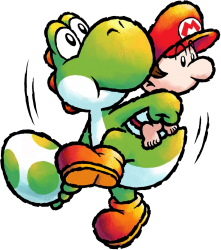 Green Yoshi & baby Mario Holding Eggs Meme Template