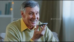 Old man using speaker phone Meme Template
