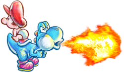 Light Blue Yoshi & baby Mario Blowing Fire Meme Template