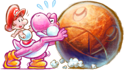 Pink Yoshi & baby Mario Pushing Chomp Rock Meme Template