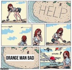 Orange man bad rescue actually Meme Template