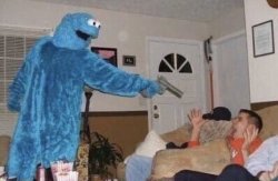 cookie monster pointing gun at man Meme Template