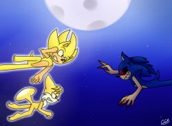 [COMMISSION] Super Sonic and Tails fighting EXE Meme Template