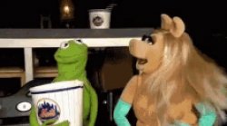 kermit and piggy hmm Meme Template