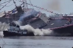 Large warship defeated by small boat Meme Template