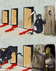 Death knocking on Shrek's Door Meme Template