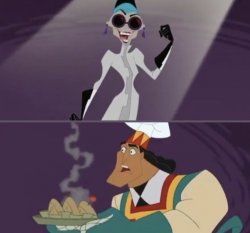 Aggressive Yzma and Shocked Kronk Meme Template