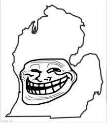 Michigan Lower Peninsula outline with trollface Meme Template