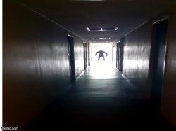 Dark man in dark corridor Meme Template
