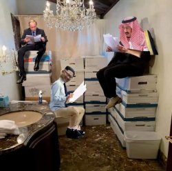 Putin, Kim and MBS in the Trump Presidential Library - box lunch Meme Template