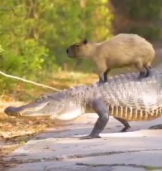 Capybara on crocodile Meme Template