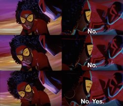 across spider-verse miguel o'hara no yes Meme Template