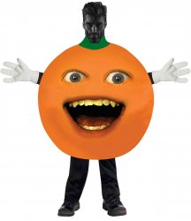 Gigachad wearing an annoying orange costume Meme Template