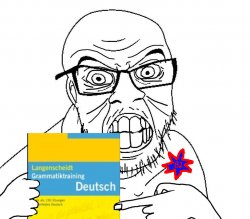 soyjak holding a german grammar  training book Meme Template