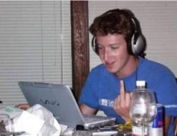 ZUCKERBERG FLIPS BIRD AT COMPUTER MIDDLE FINGER Meme Template