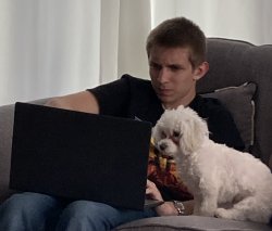 Kid and dog with laptop Meme Template
