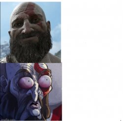 Smiling Kratos to Shocked Kratos Meme Template