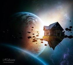 Space island House by helbanim on DeviantArt | Fantasy landscape Meme Template