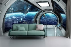 FLFK 3D Futuristic Spaceship Interior View Self-Adhesive Wallpap Meme Template