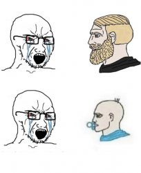 Crying wojak vs chad and baby chad Meme Template