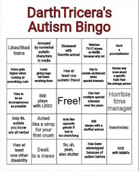 DarthTricera's Autism Bingo Meme Template