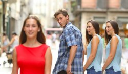 Distracted boyfriend with two girlfriends Meme Template
