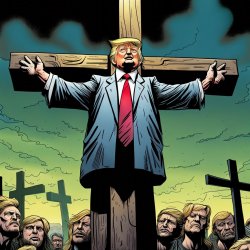 Unchristian Donald Trump, with delusions of Christ on the Cross Meme Template