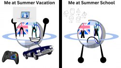 Me at Summer Vacation and me at Summer School Meme Template