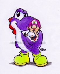 Purple Yoshi & baby Waluigi Meme Template