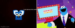 Emoji cat vs Cookie monster Meme Template
