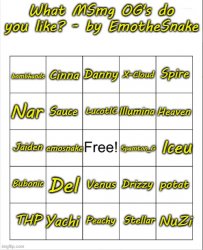 What MSmg OG's do you like? - bingo by EmotheSnake Meme Template